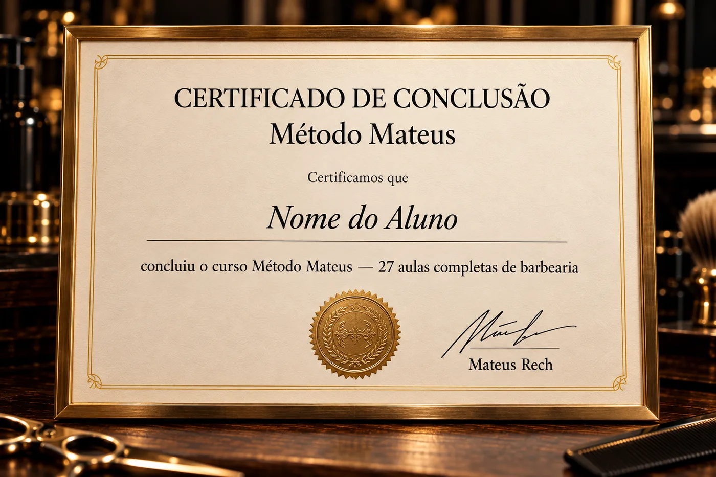 Certificado de conclusão do Método Mateus assinado por Mateus Rech